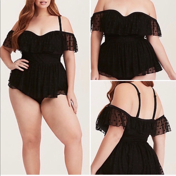 torrid swim mesh dot off the shoulder